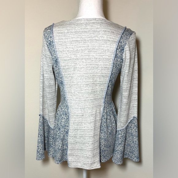 Sugarfox Boho Floral Patterned Gray Blue Tunic Flare Sleeves Women Medium - Picture 2 of 7